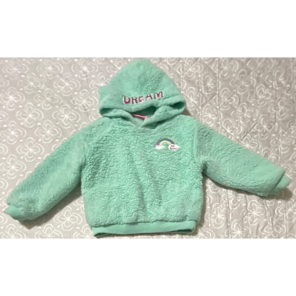 Girl’s Betsey Johnson Teal Sherpa Hooded Pullover Sweater Sweatshirt Size XS